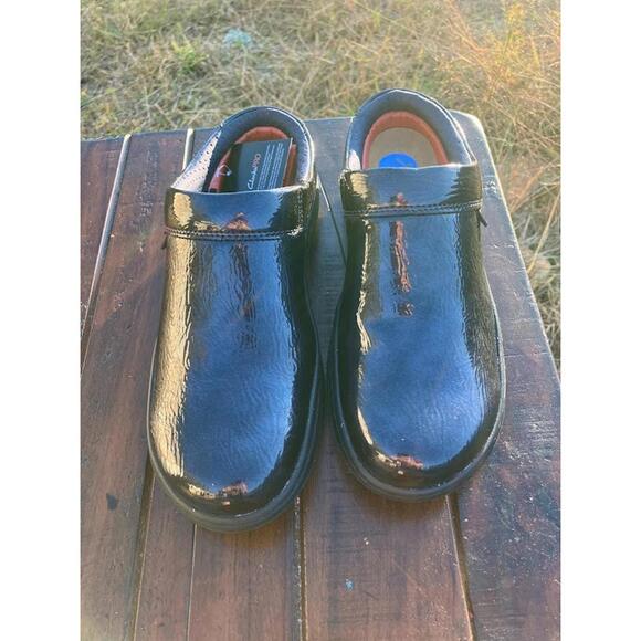 New NWOB Womens Clarks Pro Navy Patent Professional Work Clog Shoes Size 7.5 M - Picture 3 of 8